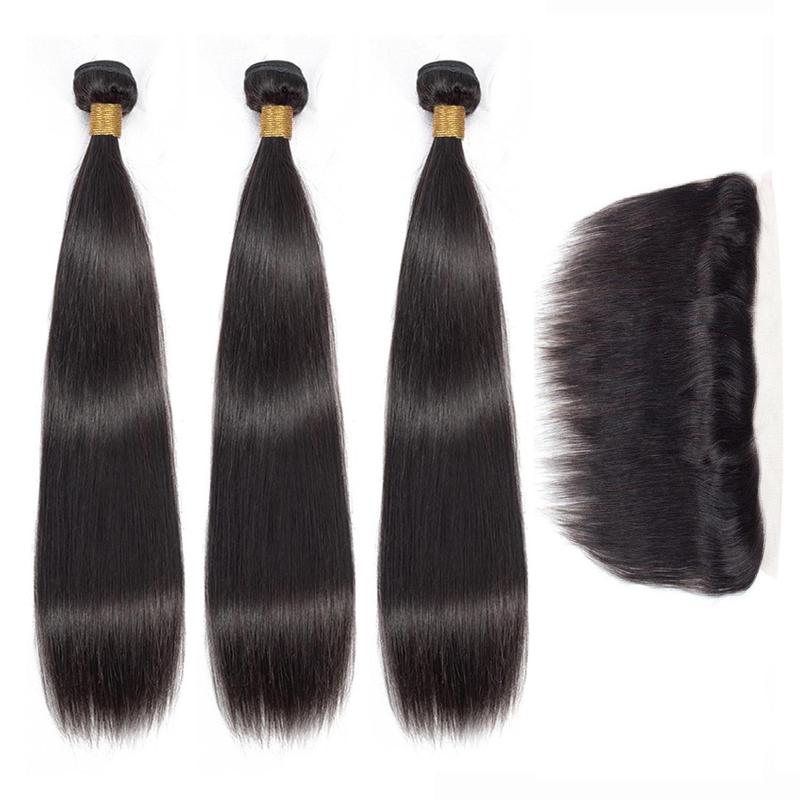 RIVERWOOD Hair 13x4 Lace Frontal & 13x6 & 4x4 Closure 100% Human Hair 150% Density Body Deep Straight Wave Natural Black for Styling & Versatile Use Extensions