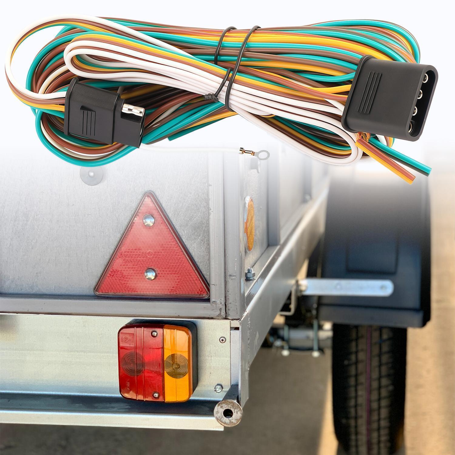 25FT 4 Pin Flat Trailer Wiring Harness Kit | Wishbone Style 4-Way Trailer Light Harness for Tail Lights | Plug & Play for Utility Boat Trailer | LED Compatible