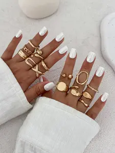 14 Piece Bohemian Irregular Woven Metal Open Ring Set, Elegant Luxurious Everyday and Festival Jewelry for Women, Versatile Gift Rings, Boho Style Rings