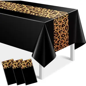 3 Pack Leopard Print Party Tablecloth Decorations,Safari Animal Cheetah Plastic Table Cloth Black Leopard Runner Disposable Rectangle Table Cover for Baby Shower Birthday Party Supplies, 54x108 Inch