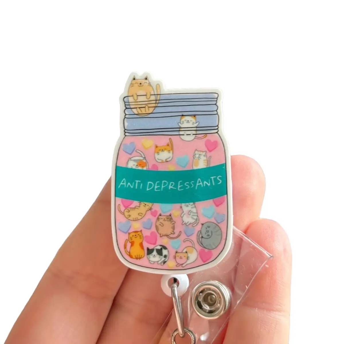 Glitter My Badge Funny Cat Retractable ID Badge Holder Reel with 360-Rotation Swivel Clip, ID Display for Nurses, Hospital Workers, Ideal Coworker Gift with Smooth Retraction, Badge Decoration