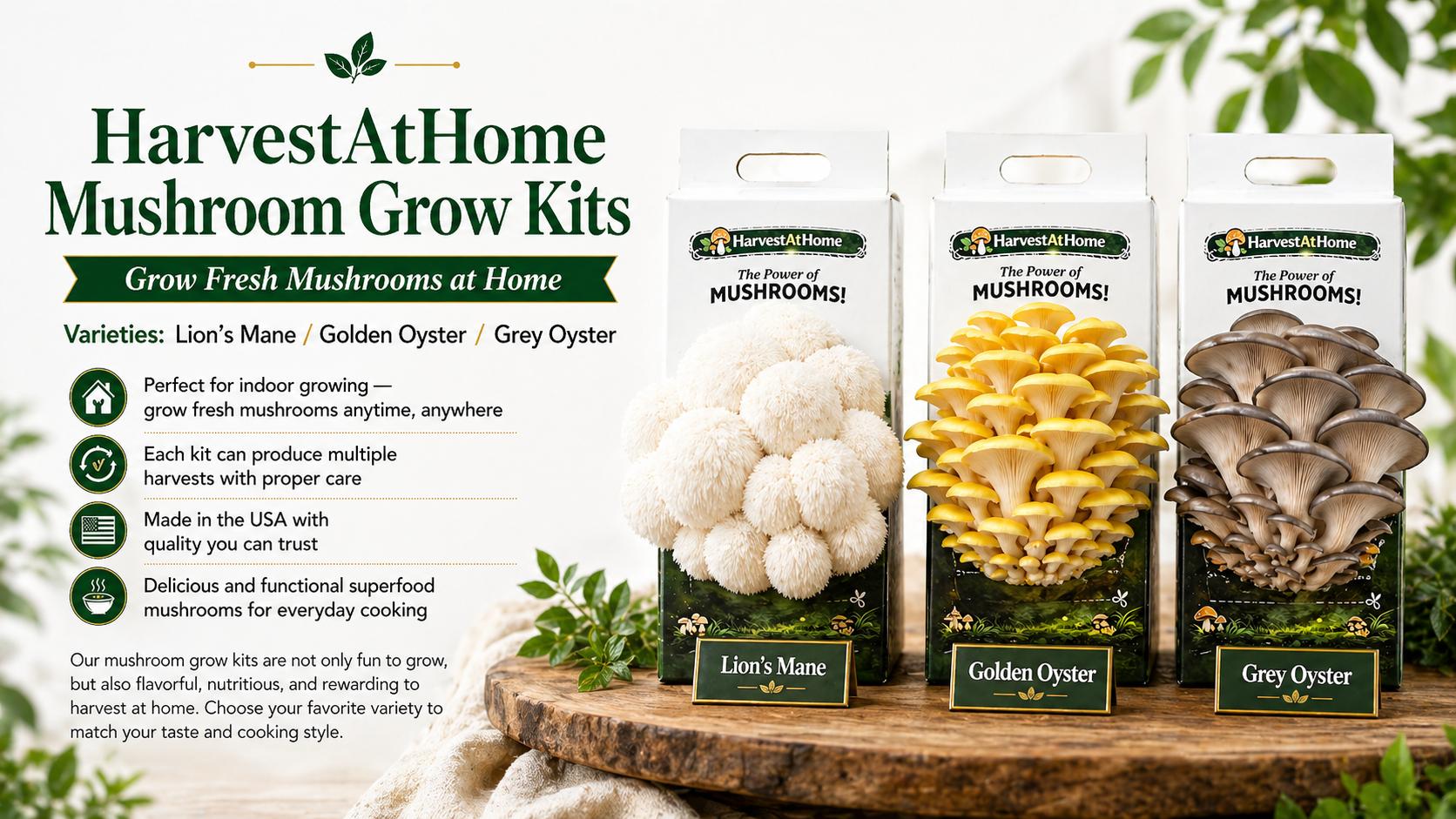 HarvestAtHome Certified USDA Organic Mushroom Kit 3-Pack (3.5lb) - Pure Mycelium Healthy Edible Fungi, 1-7 Days Fast Growth, Interactive Visual Experience, Food for Adults, Made in USA, All Seasons