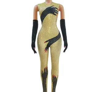 Hands Crystals Jumpsuit(Discounted & Ready to Ship)