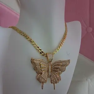 Square Chain 18inches long with a butterfly Pendant – 14K Gold Plated
