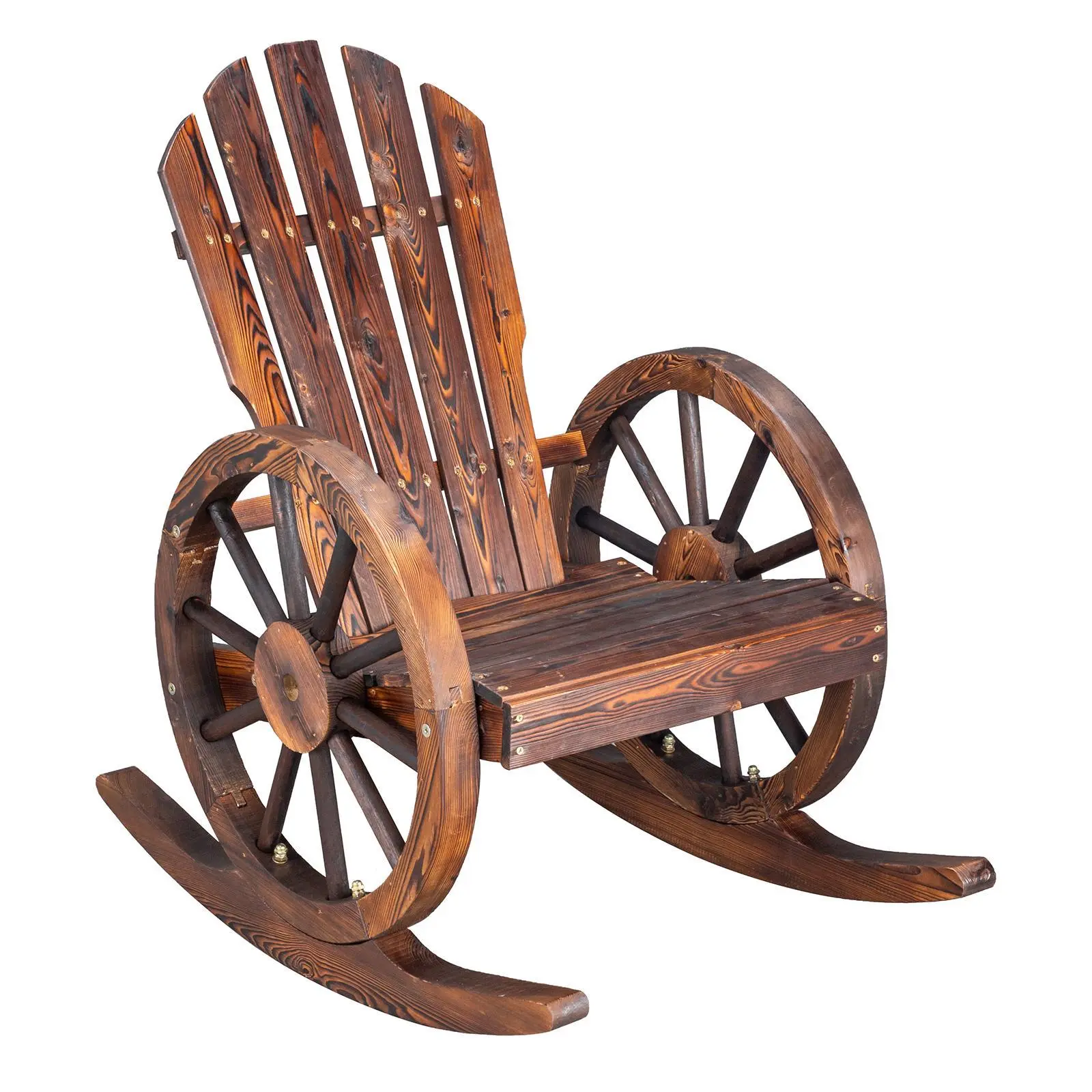 Carbonized Fir Patio Rocking Chair (60x89x94cm) with Wooden Wheels, Garden Seat with Wheels, Classic Lines Suit Modern Patios, Wood and Fabric for Long Use, for Outdoor Balcony Backyard