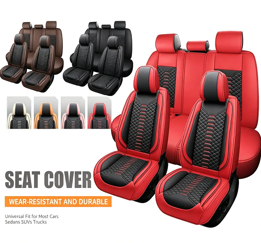 Car Seat Covers for 2008-2025 Dodge RAM 1500/2500/3500 Truck Full Set, Premium Napa PU & Polyester, Split-Seat Ready, Zip for 60/40, Breathable Non-Slip Waterproof 4-Season Daily Driving Protector, Slip-On, with Storage Bag, Vehicle Interior Accessory