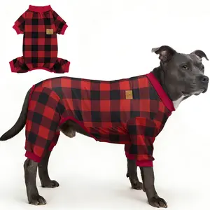 XPUDAC Dralon Red Plaid Dog Pajama Soft Cozy Pet Clothing for Comfortable Sleep One Piece Jumpsuit Universal Fit Soft Breathable Fabric All Seasons Plaid Patterns Shirt