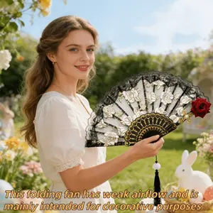 Vintage Spanish Rose Lace Fan, Floral Hand Fan with Accents, Elegant Wedding Party Accessory, Retro Home Decor, Beautiful Flower Pattern