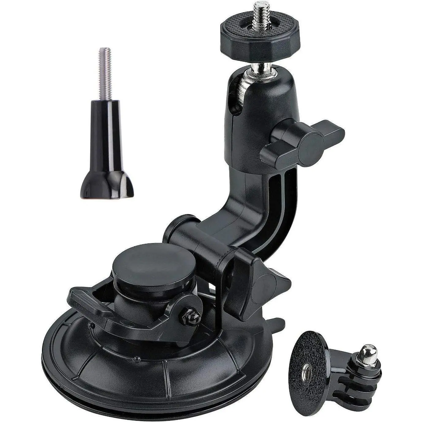 Durable Adjustable Extendable Arm Digital Action Camera Suction Cup Mount - Windshield Holder with 1/4"-Screw Tripod Screw Adapter, Full Rotation, Variable Height, Compatible with GoPro Hero 13/12/11/10/9, AKASO, DJI OSMO, Insta360 X3/X2, ODDV
