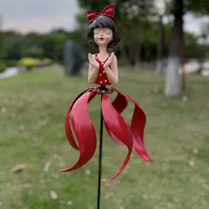 Yard Spinner ，38 - inch Metal and Resin Girl  360° Skirt Yard Spinner Stake for  Outdoor Garden & Yard Decoration，Wind Spinner，Patio，Lawn & Garden