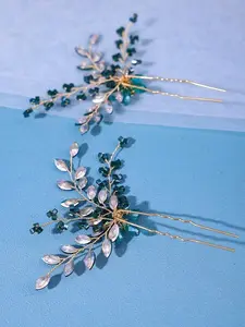 3pcs Crystal Hair Comb & Clip Set – Romantic Boho Bridal Hair Accessories, Olive Green Gothic Wedding Hair Pins for Elegant Styling