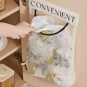 Wall-Mounted Kitchen Trash Bag Holder Rack, Large Capacity Plastic Storage Net Mesh, Space-Saving Organizer for Home Use