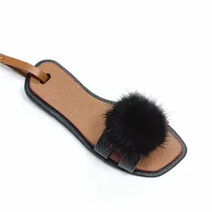 Sandal Pu Bag Charm Accessories - Elegant Unique Design for Versatile Styling with Black Pom Pom - Perfect for Various Occasions