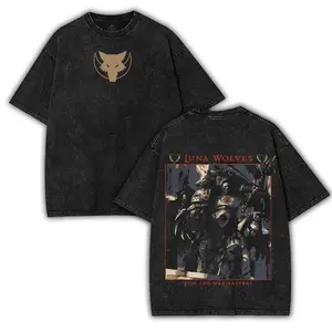 Warhammer 40K Luna Wolves Washed T-Shirt, game merch Casual Streetwear men gifts shirts men Menswear Black Unisex Cotton Tee