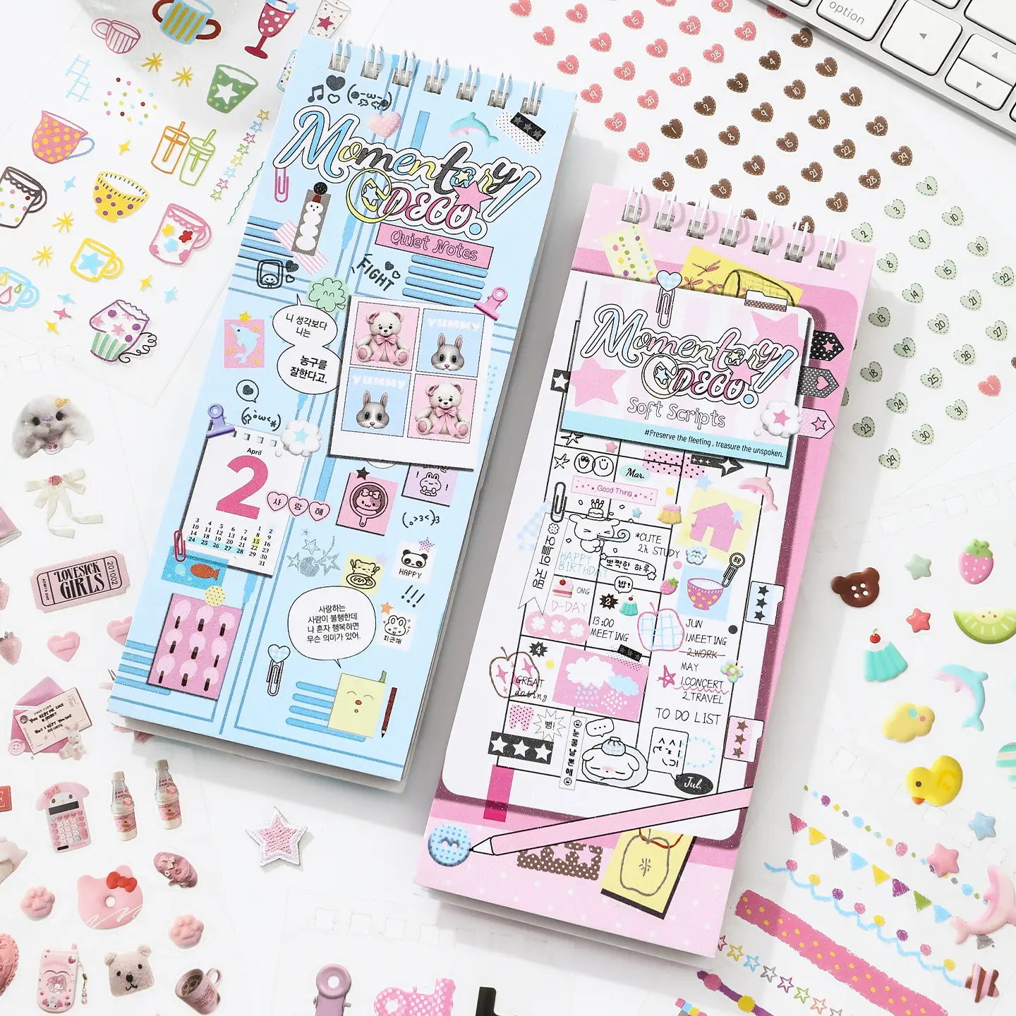 80 Sheets 4in1 ins Korean Daily Deco Sticker Book Pad - 20/40 Sheets, 280+ Pcs Coil Top-Bound Cute Polco Toploader Decals for Scrapbooking, Bullet Journal (Toys & Hobbies, DIY Scrapbooking & Stamping), Funny Stickers