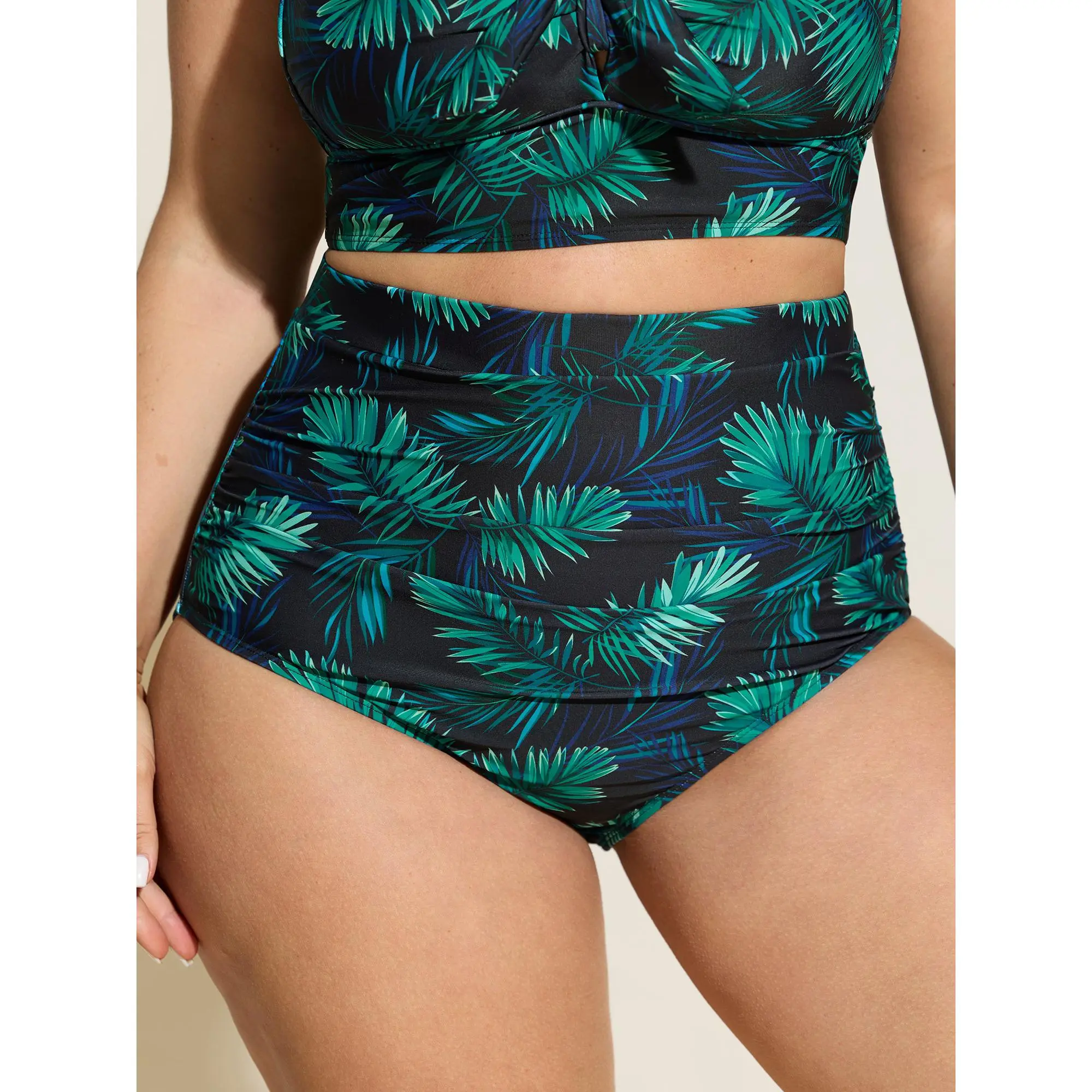 【Bottoms Only】BLOOMCHIC Women's Plus Size High-Waist Swim Bottoms - Tropical Printed Bikini Bottoms, High Waist Swimwear, M-6X Sizes for Beach, Summer (Sports & Outdoor Tankinis)