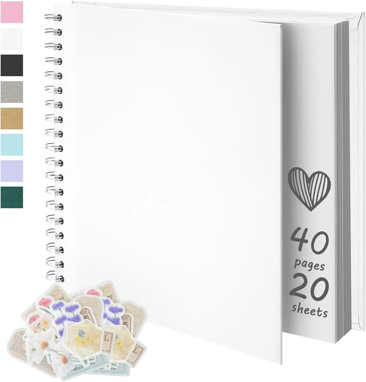 DIY 8x8 in Hardcover Photo Album, 360° Rotatable Spiral Binding, 40 Blank Pages Modern Memory Book for Weddings, Birthdays