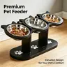 Adjustable Elevated Wood-Steel Cat Feeder Stand with 3 Removable Stainless Steel Bowls - Animal Water Bowl Compatible, Slow Feeder, 2 Heights Adjustable (3.7in & 6.3in), Anti-Slip Base, Mess-Free, Easy Disassembly & Cleaning, Cat Neck Relief