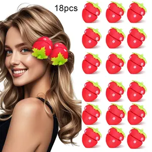 Garneck 18Pcs Strawberry Sponge Hair Rollers, No Heat Soft Sleep Hair Curlers, Night Hair Styling Tools for Women