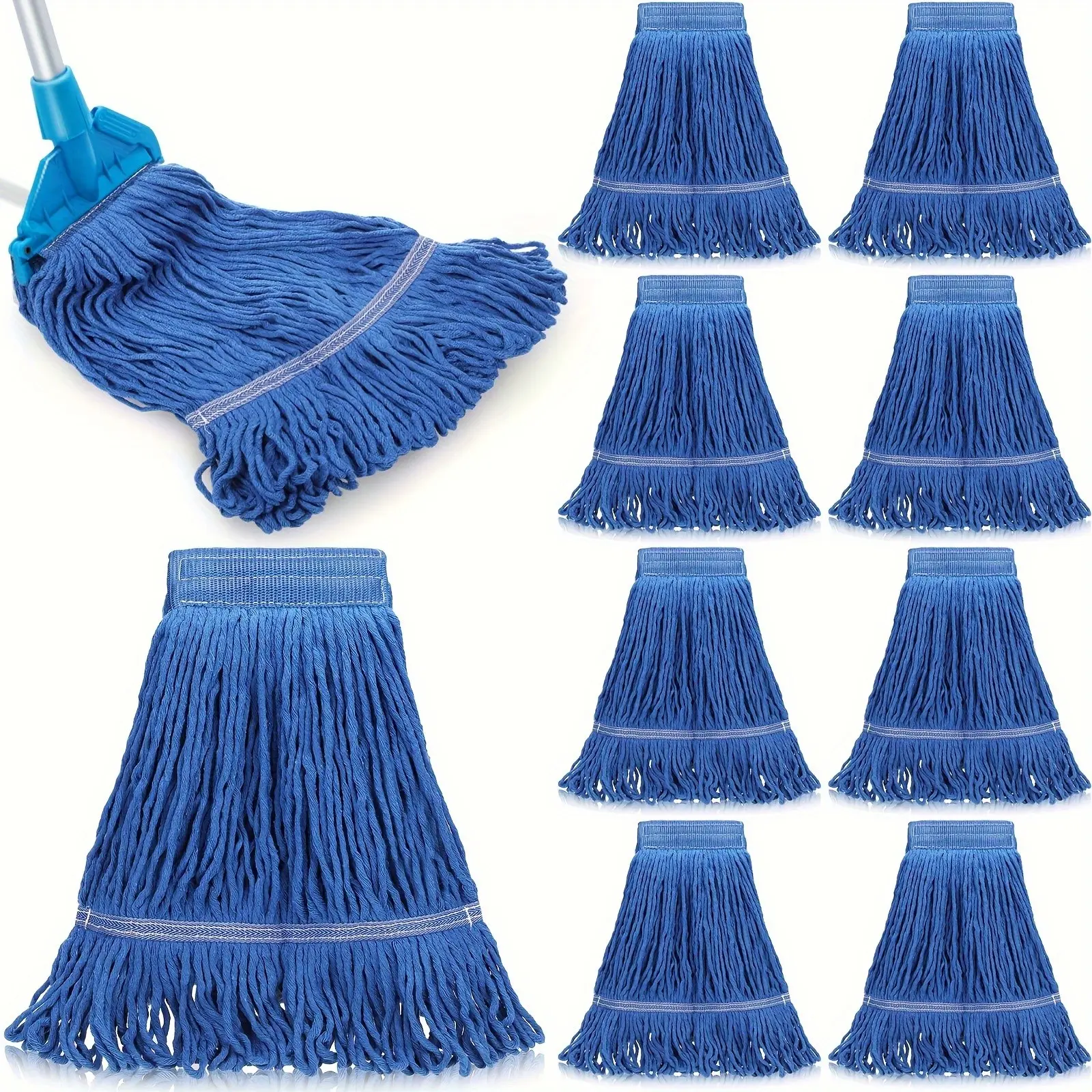 Set of 10 Heavy-Duty Mop Head Replacements for Commercial Floor Cleaning, Suitable for Wet Mopping And General Industrial Cleaning (Blue)