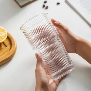 Aesthetic Ribbed Glass Tumbler Set 8PCS with Lids and Straws, Cold Drink Cups for Coffee Juice Smoothies, Trendy Girls Party Essential & Sweet mother’s Day Gift