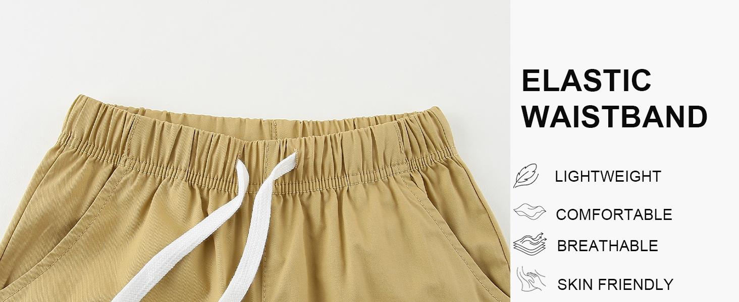 Boys Khaki Cotton Shorts,4 Pack Elastic Waist Drawstring Shorts with Pockets 4-16 Years