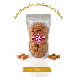 Treatzy World Milk Vanilla Caramel Cubes Candy 8oz Resealable Bag Individually Wrapped Soft Delights Sweet Snack for Every Occasion