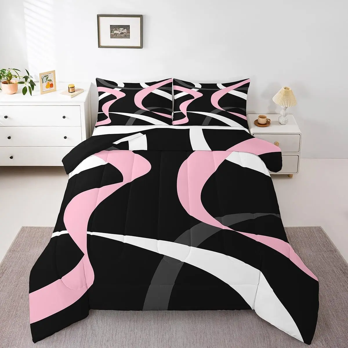 Feelyou Lightweight Microfiber Duvet Set - Abstract Geometric Print Duvets & Sets with Breathable Polyester Insert, Comfy All-Season Travel-Friendly Blanket, Machine Washable, Queen & Multi-Size for Teens