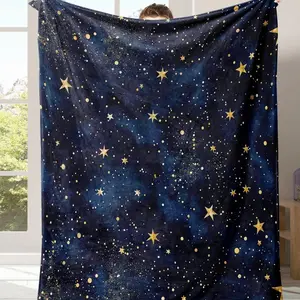 Starry Sky Pattern Blanket, 1pc Soft Comfortable Warm Throw, flannel throw blanket, Cool Bedroom Bedding Blanket, Air-conditioned Room Blanket, Warm Nap Blanket for Home