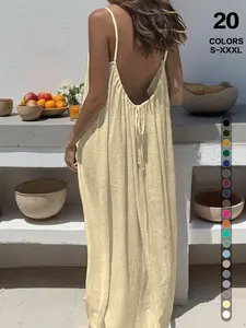 Women's Summer Sleeveless Plain Dress, Elegant Long Nightgown for Indoor Wear, Casual Loose Fit Sleepwear for All Seasons