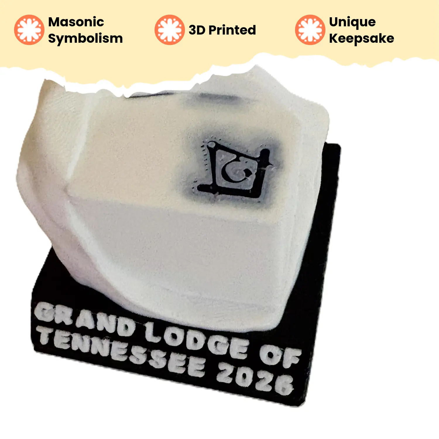 Grand Lodge of Tennessee of 2026 Masonic Ashlar Square and Compass-Made by a Past Master Mason for Masons