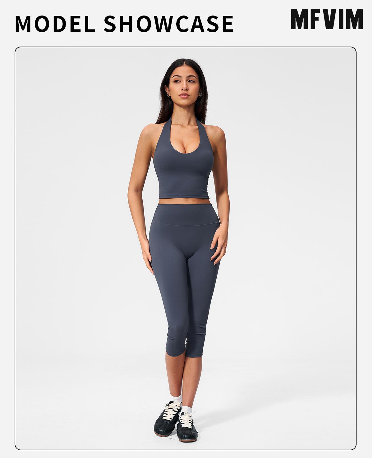 MFVIM Women’s halter V-neck yoga set — high-waisted, thigh-lifting fitness leggings; seamless, quick-dry running two-piece set with a second-skin feel,travel essentials,camping essentials,back to school,back to school haul