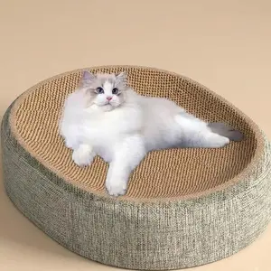 2-in-1 Sisal Cat Scratcher Bed, Oval Indoor Lounge Nest with Scratch Pad & Resting Area