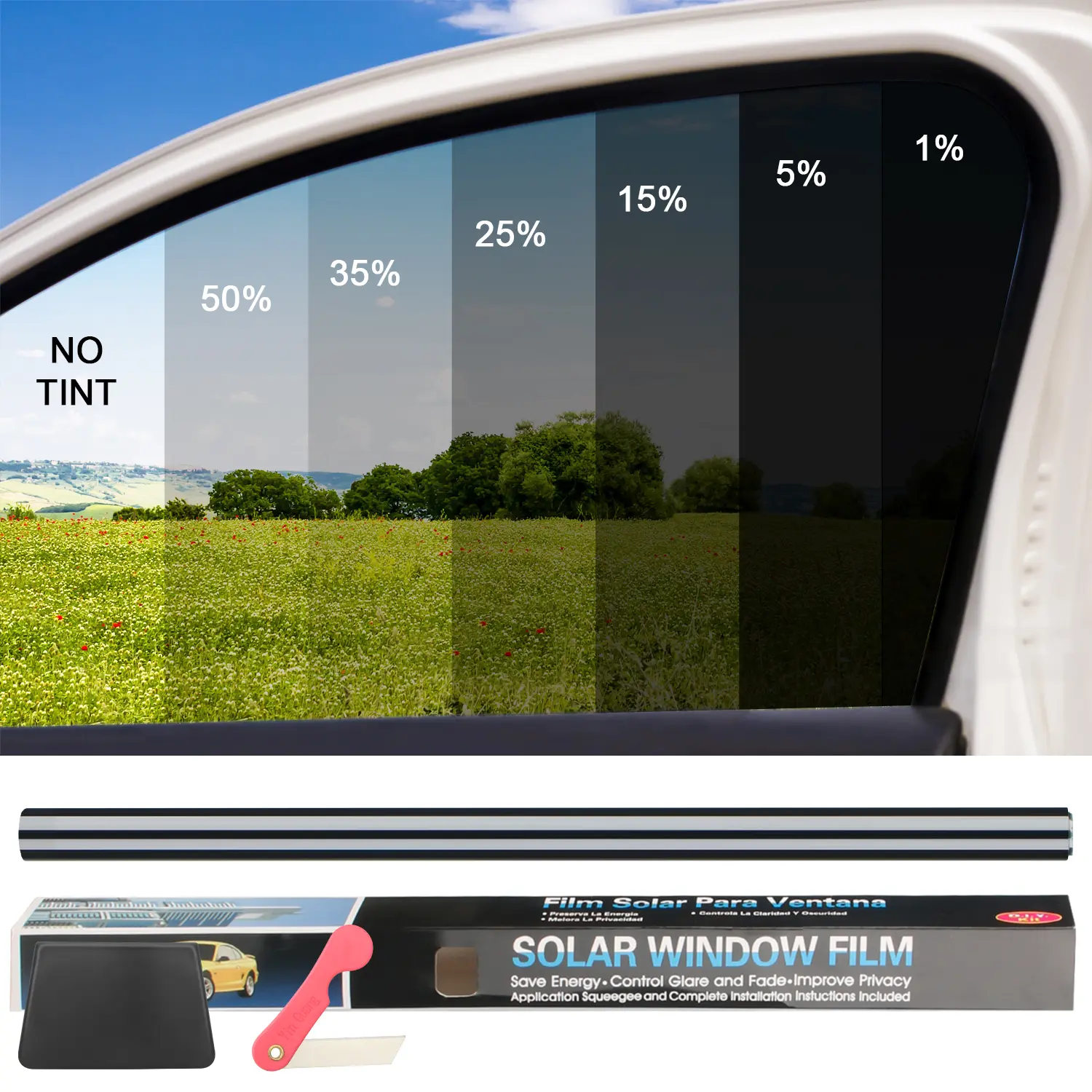 Window Tint Film 20" X 20FT , 600CM Uncut Roll Window Tint Film 1%, 5%, 15% , 25% , 35%, 50% VLT Window UV Blocking and Privacy Film,All Car Side & Rear Window Tint for Home Office Window Film