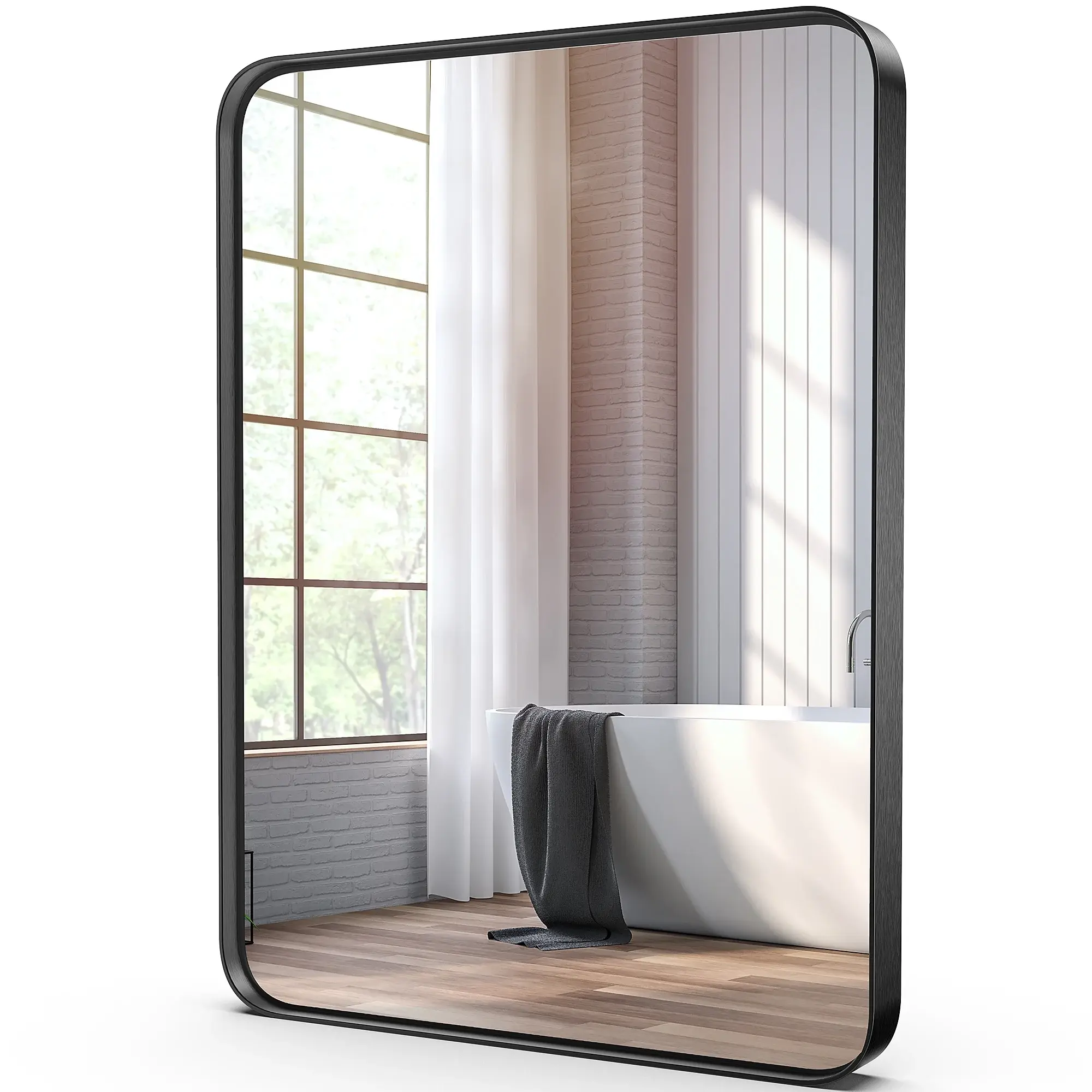 EDX Bathroom Mirror 3 SIZE Wall Mirror with Rectangular Metal Frame, Black