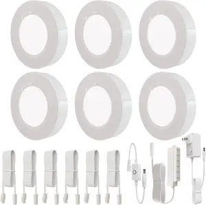 NEW LED Puck Lights Kit Wired, Dimmable Under Cabinet Lights Aluminum Housing with Touch Switch, 6 Pack 18W 3000K Warm White for Kitchen, Closet, Wardrobe, ETL Listed