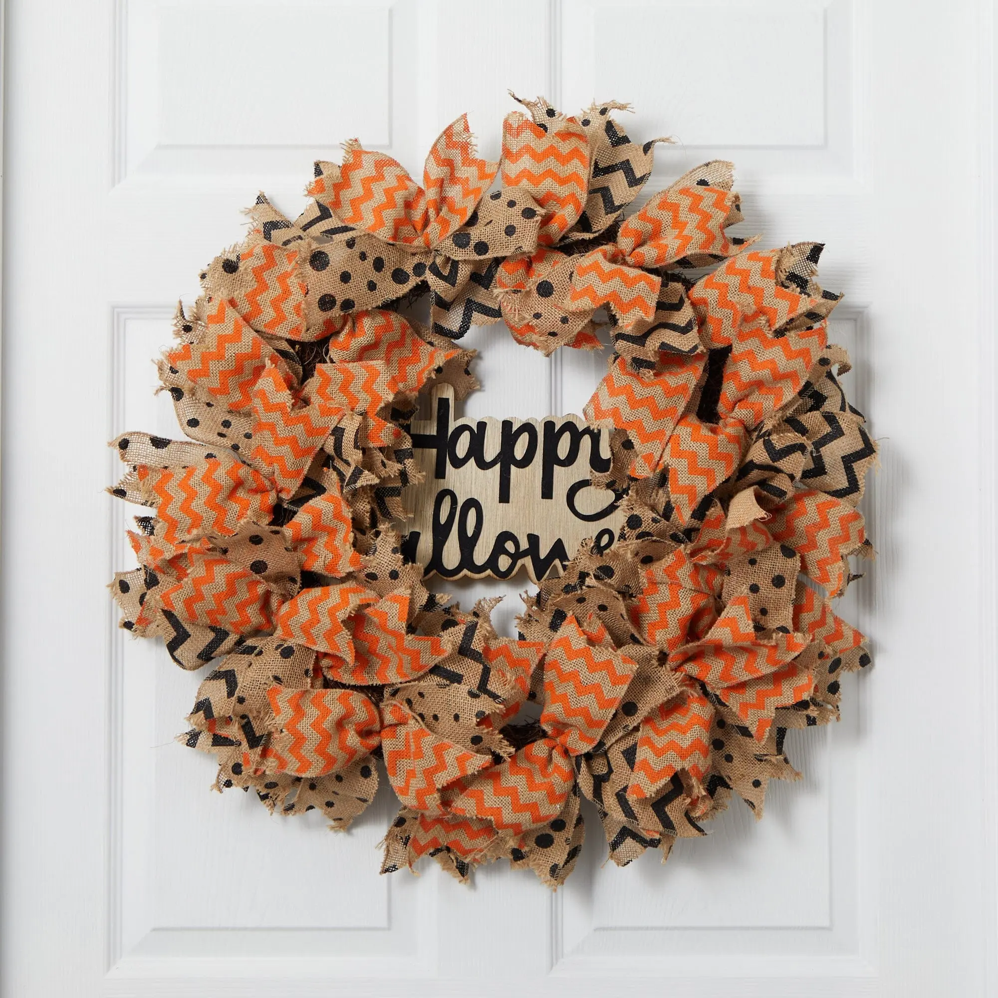 30in Spooky Burlap Ribbon Wreath - Festive Home Decor Ornaments, Halloween Wall Hanging for Front Door, Decor Accessories