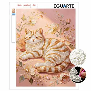 DIY Pearl Painting Kit, Cat Theme Wall Art Decor, Mosaic Craft Set, Cross Stitch Pattern, Gift for Friends & Family