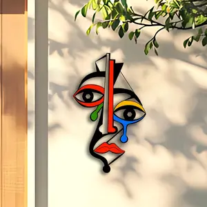 Abstract Face Metal Wall Art Inspired by Picasso, 2D Plane Design, Suitable for Living Room, Bedroom, Office, Outdoor Decor