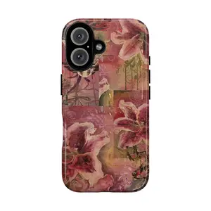 Vintage Roses and Lily Botanical Phone Case for IP 16 15 14 13 12 11 Pro Max XR Xs 6 7 8 Plus SE, Vintage Elegant Dark Floral Case, Dark Academia Floral Roses Pomegranates Vintage Aesthetic Phone  Cover, Girly Floral Tou Compatible with Samsung Galaxy S25