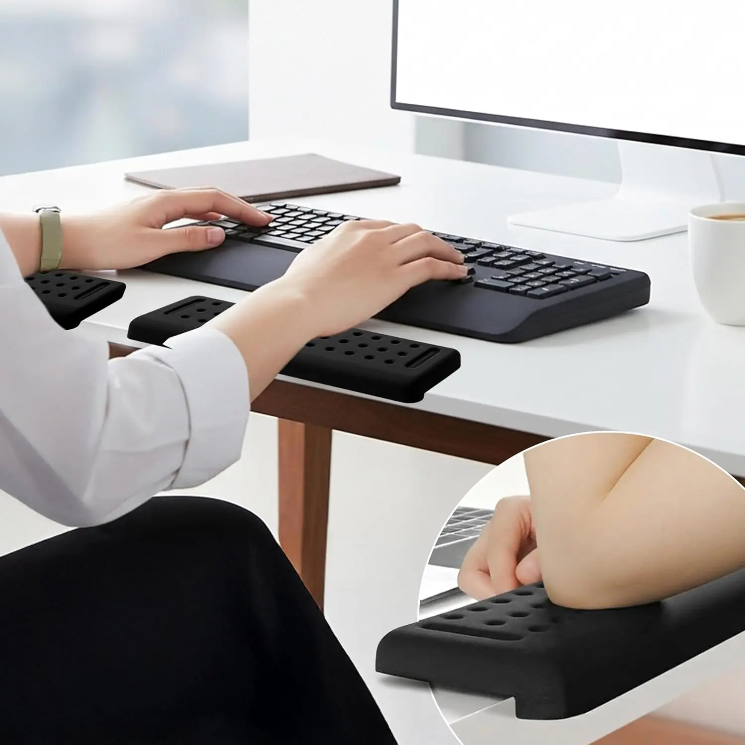 Keyboard Wrist Rest with Edge Protector - 11.8 Inch 2 Pack L Shaped Desk Pad -  Memory  Wrist Support for Keyboard - for Office, Gaming, Computers and Laptops - Smooth Cover Cushion