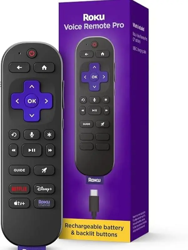 Roku Voice Remote Pro (2nd Ed.), TV Remote Control with Backlit Buttons | Hands-free Voice Controls, Rechargeable, & Lost Remote Finder - Replacement Compatible with All Roku TV, Players & Audio