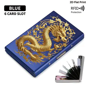 Latest Stylish RFID Blocking Metal Wallet Dragon Pattern Unisex Multiple Safe Card Holders Black Silver Elegant Finish Ideal Present for Father's Day