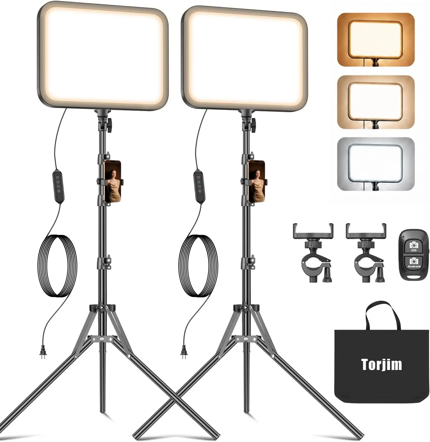 Torjim 11 Inch Video Light Kit for Creators-24W High Brightness Studio Lights with Tripod Stand & Phone Holder & Remote, Adjustable Photography Lighting for Clearer YouTube Streaming Home Studio