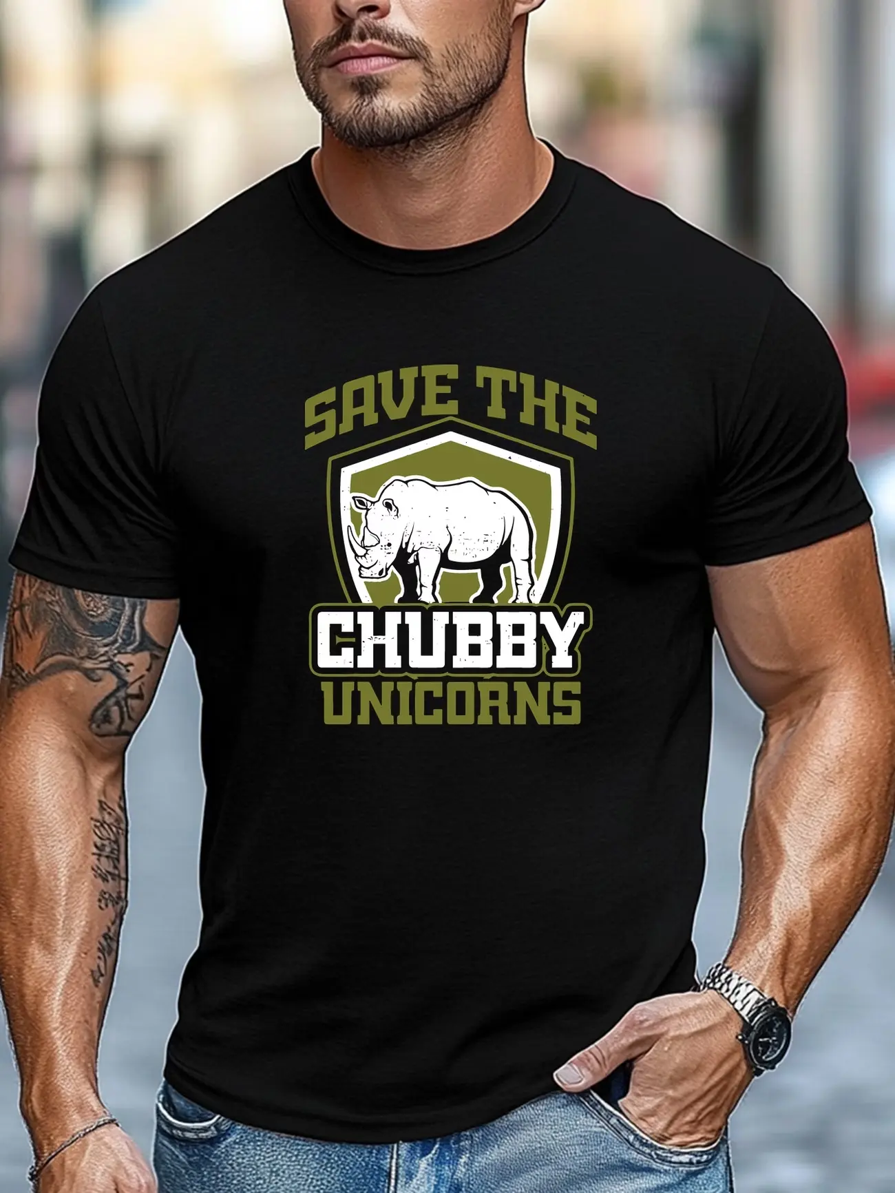 Relaxed and Casual "SAVE THE CHUBBY UNICORNS" Graphic Casual Crew Neck Short Sleeve T-shirt/PLUS SIZE