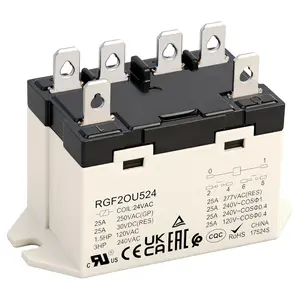 General Purpose Relay, RGF2OU524, 25A 24VAC Coil Voltage, 6Pin Double Pole Single Throw Normally Open Contacts, UL Certification