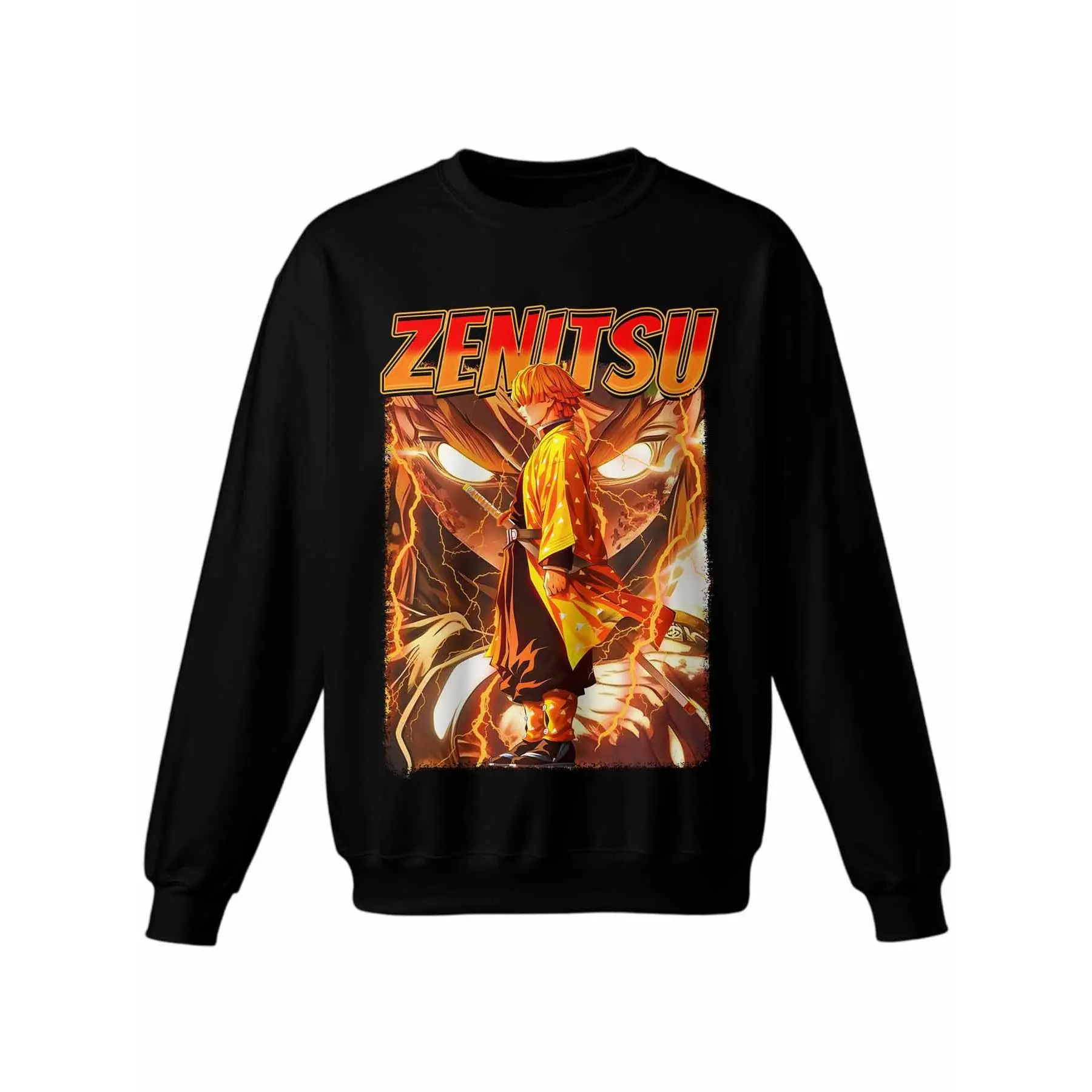 Women's Zenitsu Agatsuma Demon Slayer Anime Graphic Crewneck Hoodie - Cotton Blend Fabric, Stretchy Long-Sleeve Stylish Loose-Fit Pullover, Comfy Casual Wear Cloth, Unisex Athletic Top, Father's Day Gift ZTK00085
