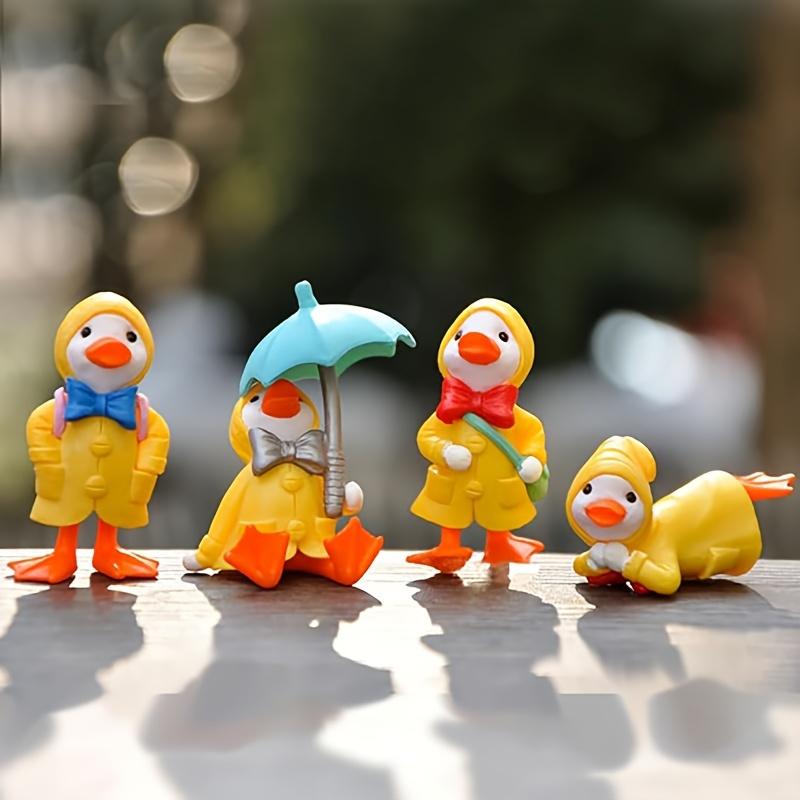 Miniature Figurines 4 Mini Ducks Fairy Garden Miniature Farm Figurines Moss Landscape Cute Ornaments Kit For Home Outdoor Décor Gift Desk Decorations (4 Mini Ducks In Yellow Raincoat)