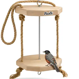 Wooden Cylinder Bird Feeders for Outdoors - Weather Resistant Wood Cylinder Feeder with a Bird Safe Protective Clear Finish - Holds Bird Seed Cylinders with Hole, Logs, & Birdseed Cakes - Durable Natural Appearance