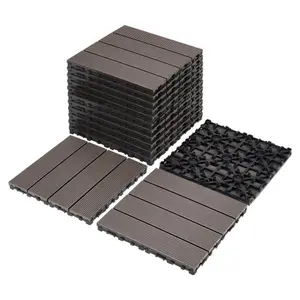 9 PCS heavy-duty & recyclable Wood-Plastic Interlocking Deck Tiles 11.8" x 11.8"- Waterproof Outdoor and Indoor Flooring for Patio, Balcony, Porch, Backyard, Bedroom (Coffee)